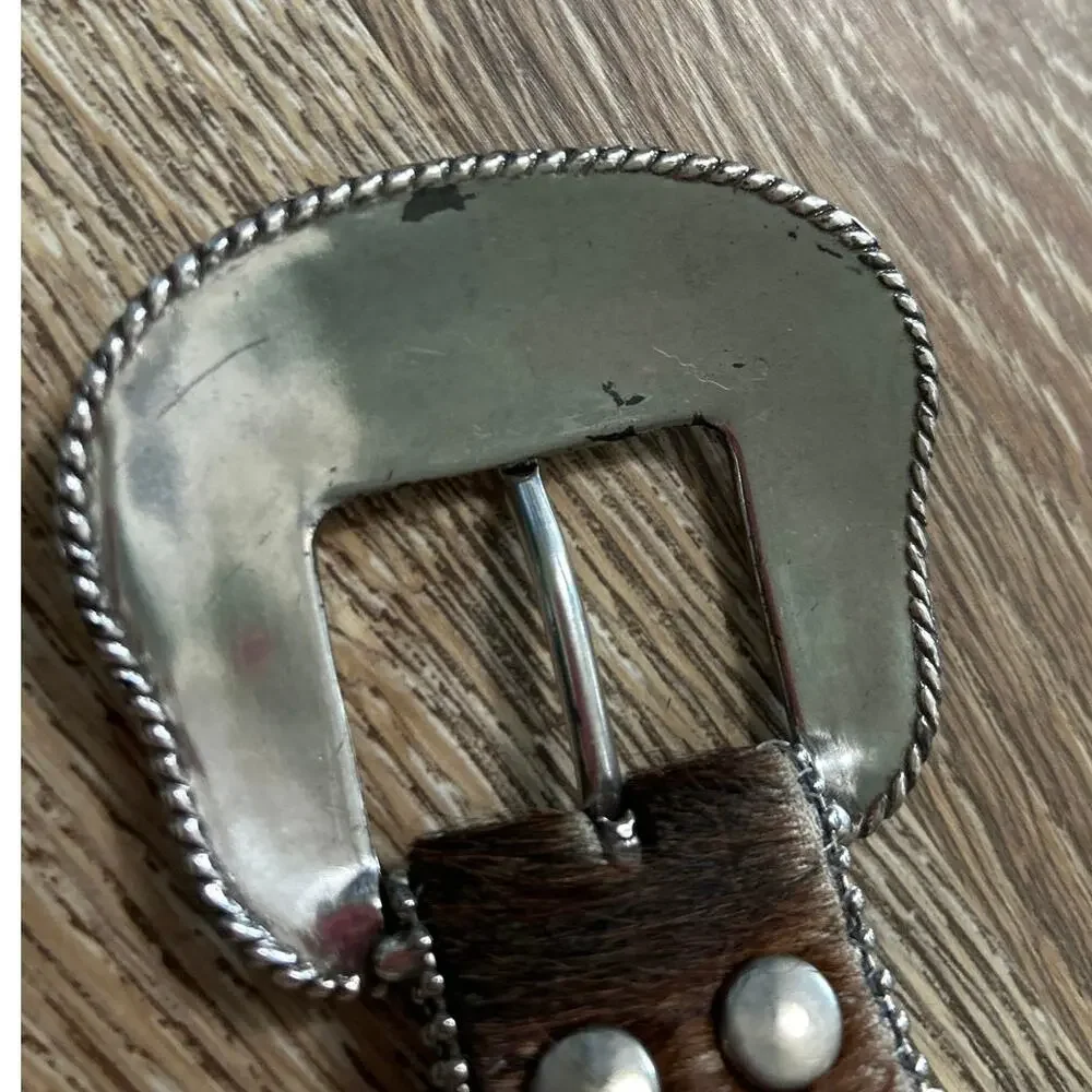 Nocona Western Studded Rhinestone Calf Hair Leather Belt Cowgirl Rodeo FestivalM - Picture 6 of 10